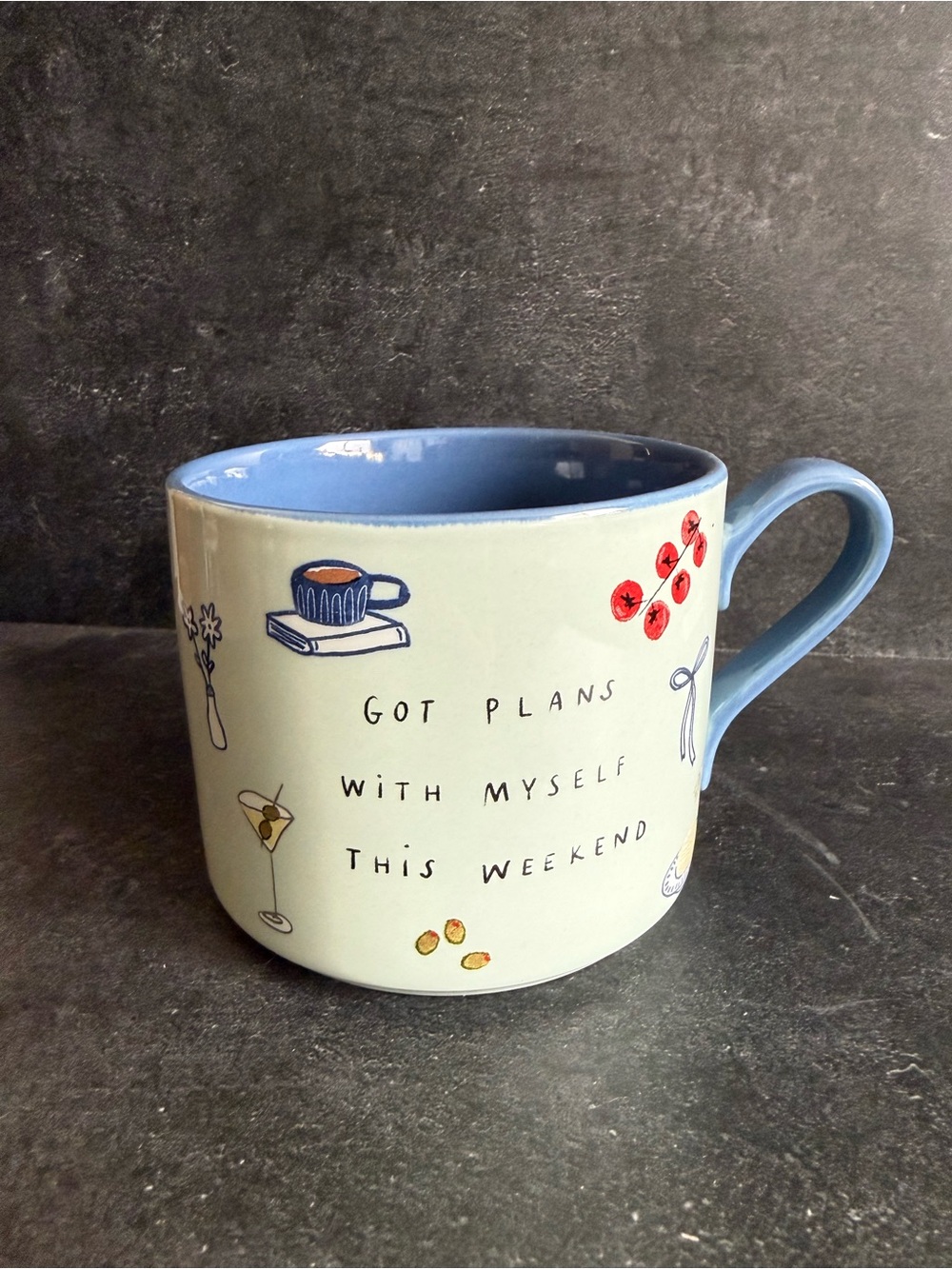 Anthropologie Cream Mug with Blue Interior and Handle